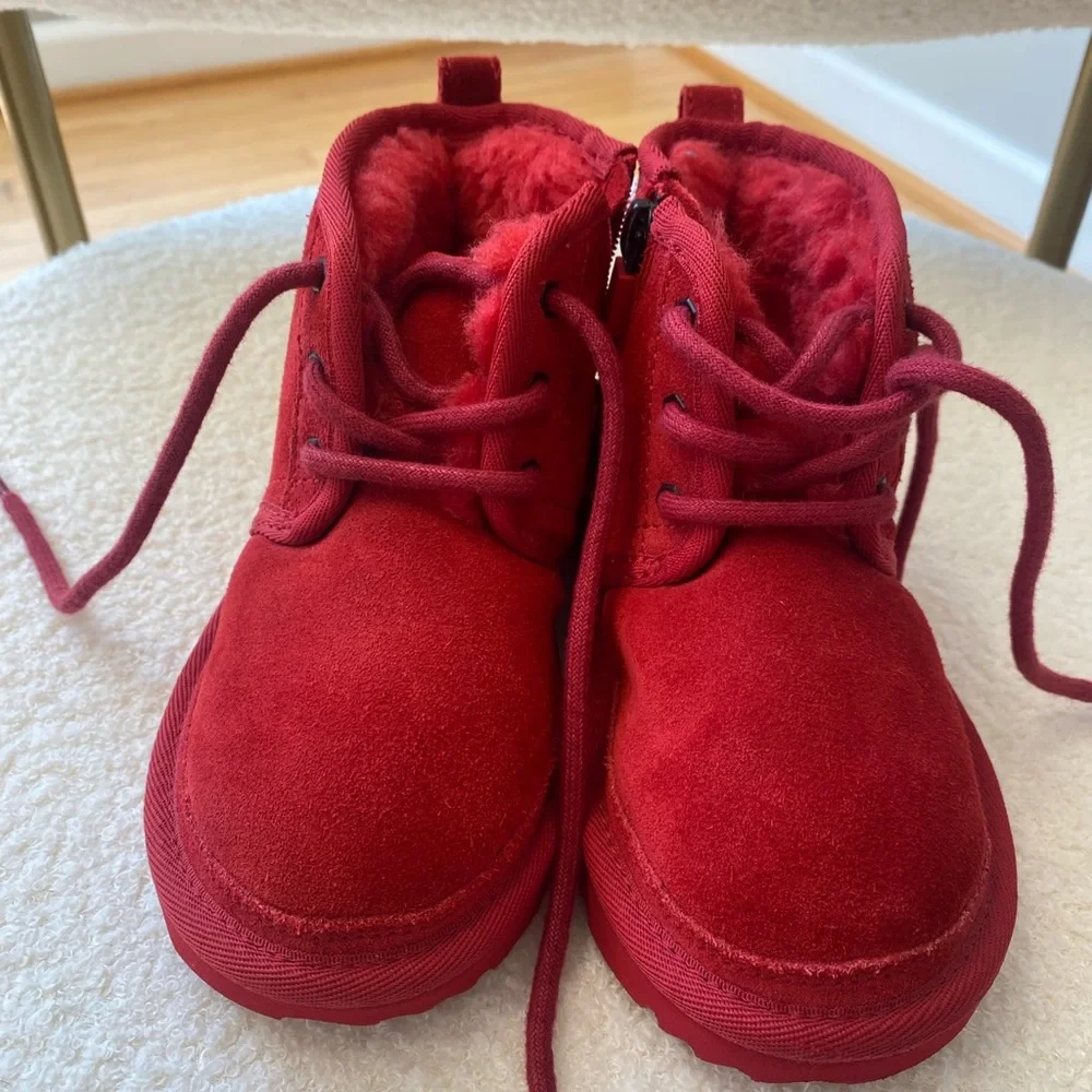 UGG Kids Red Suede Lace-Up Ankle Boots